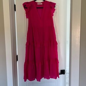 Amanda Uprichard Women's Chamomile Dress Cerise Hot Pink Magenta Ruffle Tiered